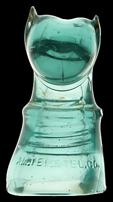 Go-with: AM.TEL. & TEL.CO. "Insulcat", Translucent Aqua; Old glass whimsy!