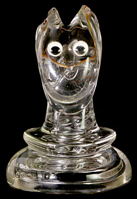 Go-with: HEMINGRAY "Insuldog", Clear; Old glass whimsy!